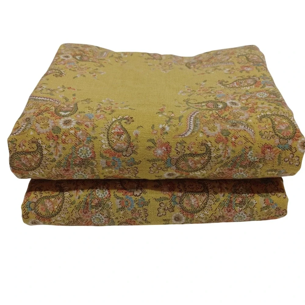 Pottery Barn 24x24 Pillow Covers Set of 2 Yellow Paisley Cotton Linen Boho Chic